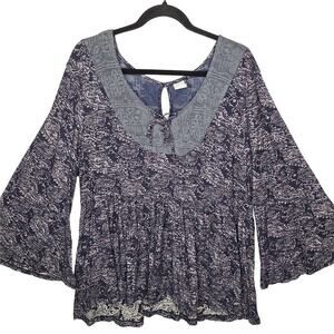 Anthropologie Akemi + Kin Top Marcella Damask Paisley Boho Peasant XL Bell Lace